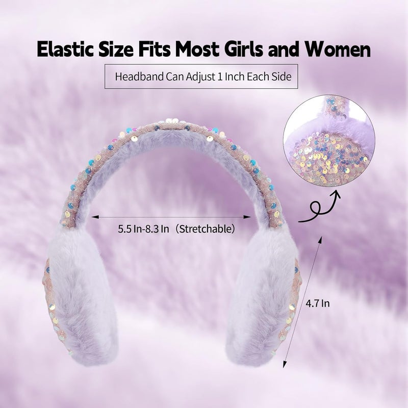 ACTLATI Girl Winter Earmuffs Sequin Shiny Outdoor Ear Warmers Fluffy Muffs Cute Faux Fur Earmuff for Kids Adult Women - Image 2